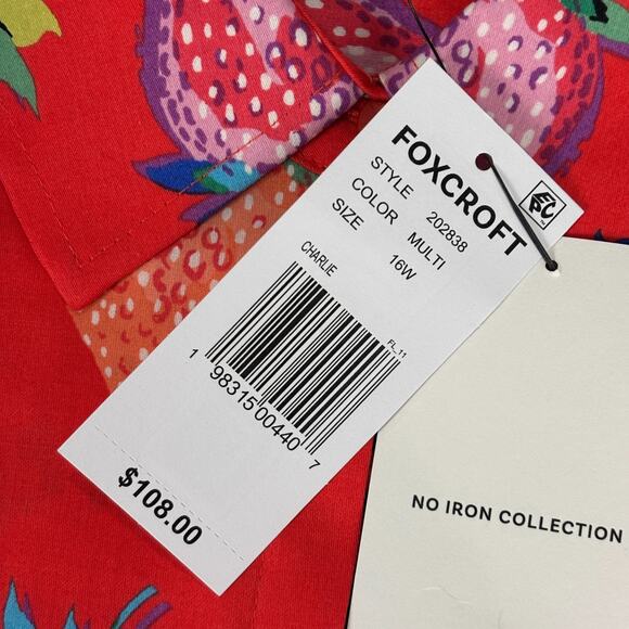 Foxcroft Charlie Plus Strawberry Delight Long Sleeve Shirt NWT Size 16W - Picture 4 of 8